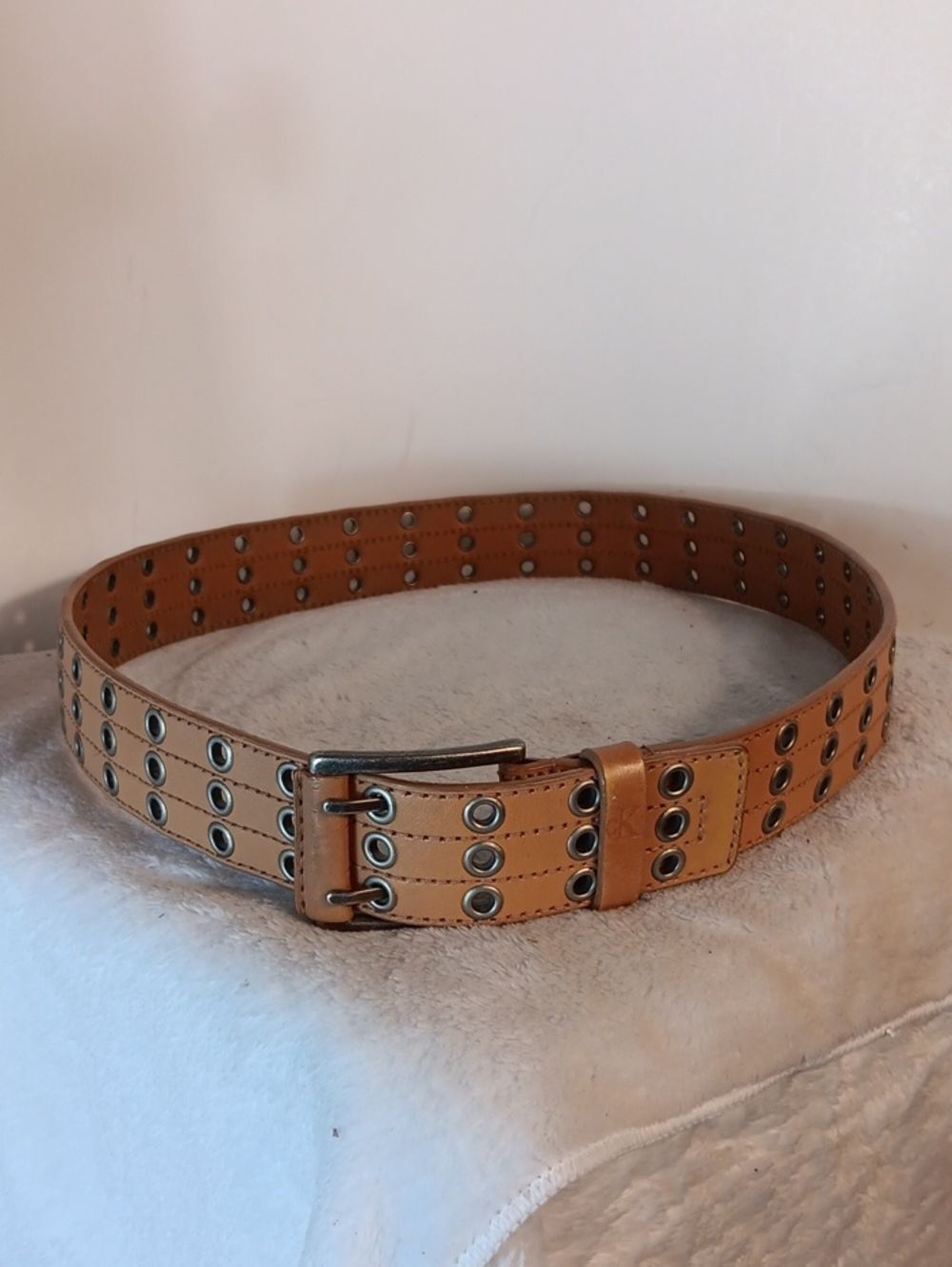 Calvin Klein Tan Double-Row Eyelet Leather Belt
